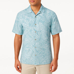 Tasso Elba Blue Short Sleeve ButtonUp Floral Print Collared Hawaiian Shirt Large
